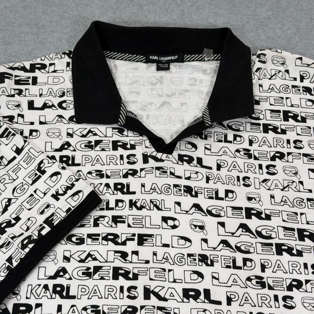 Karl Lagerfeld Paris Logo All Over Graphic Print Knit Polo Shirt Mens XXL NWT